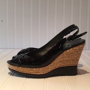 NWOT Stuart Weitzman Black Patent Leather Wedges 8